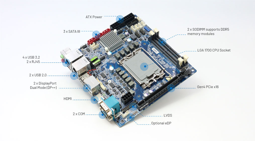 MX680RD - Intel R680E Mini-ITX Motherboard Intel Alder Lake Raptor Lake  Meteor Lake