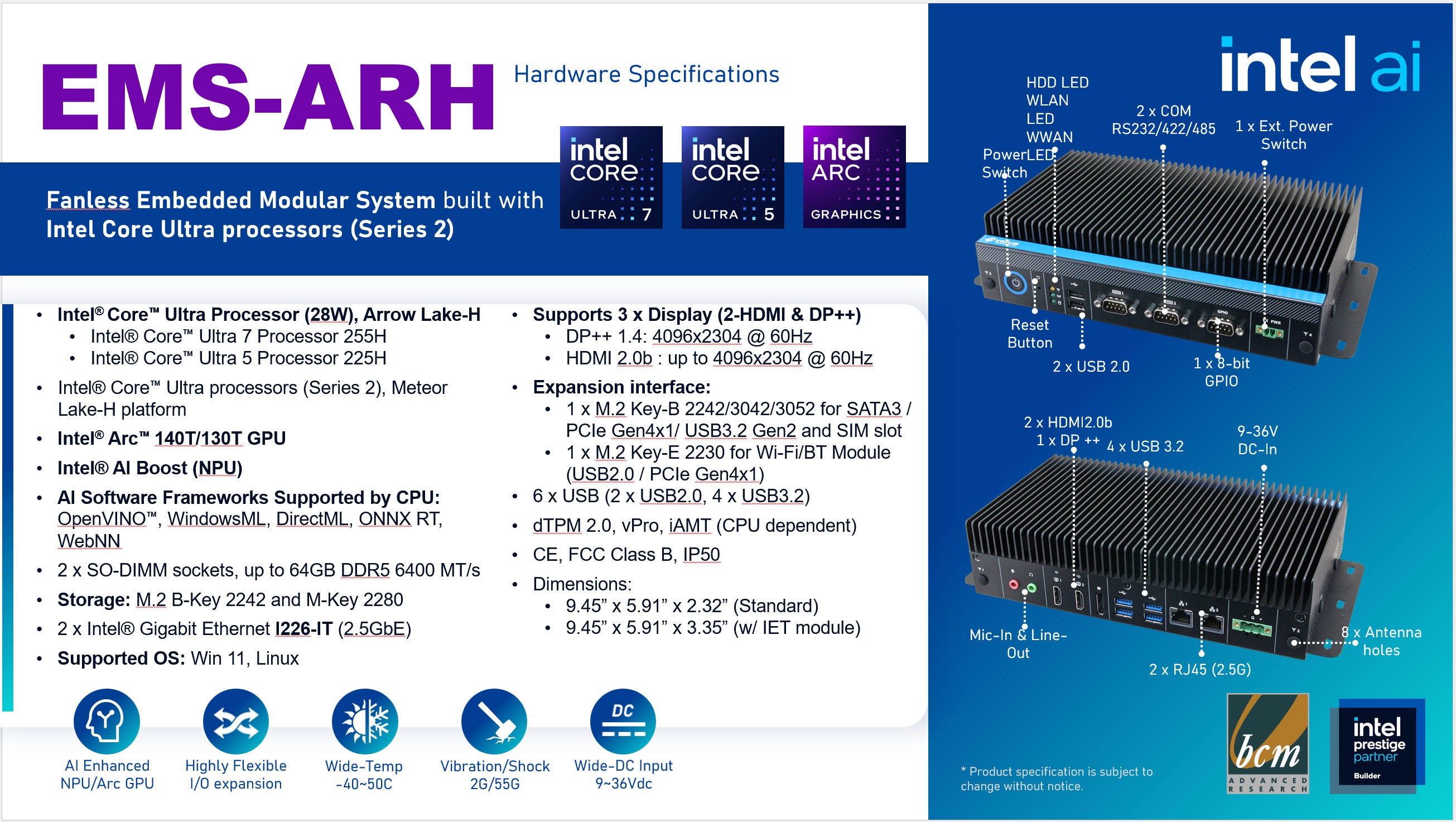 EMS-ARH Qualified Intel AI Edge System