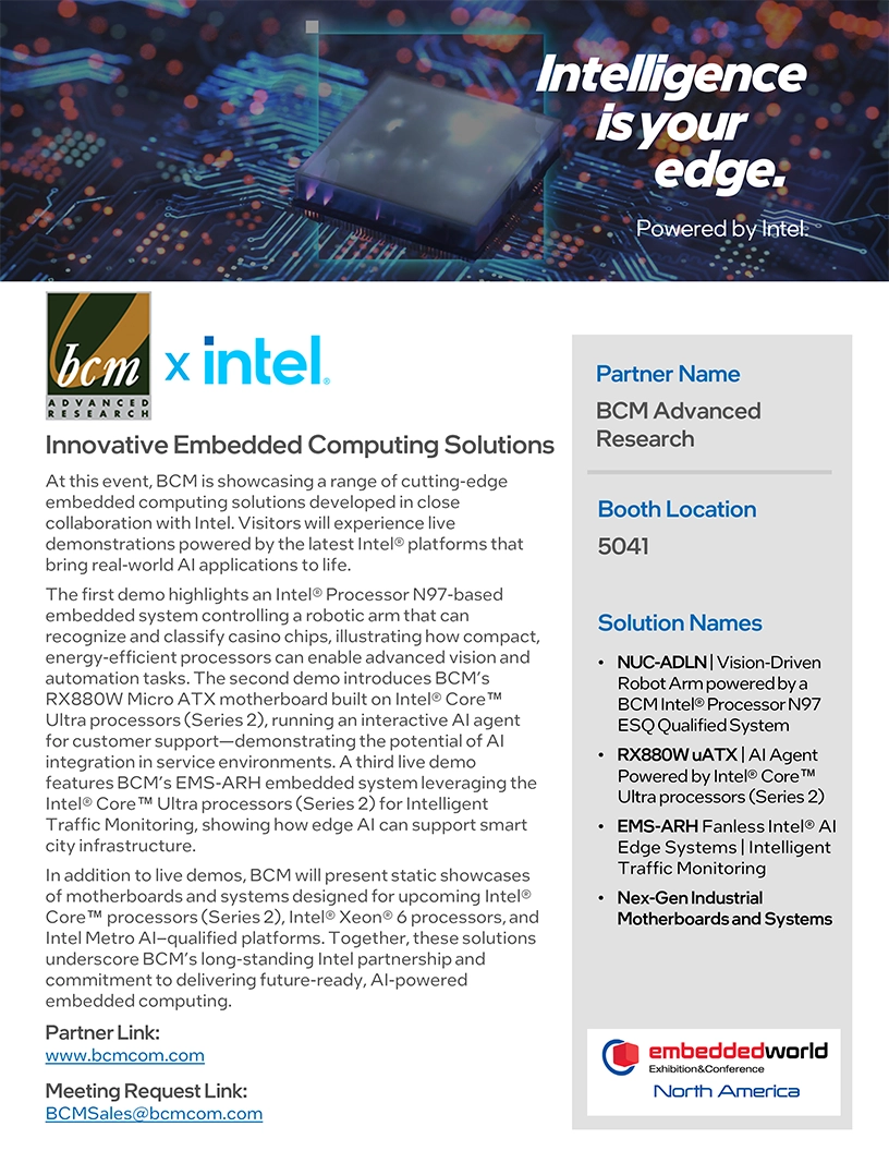 BCM Featured by Intel at Embedded World North America 2025