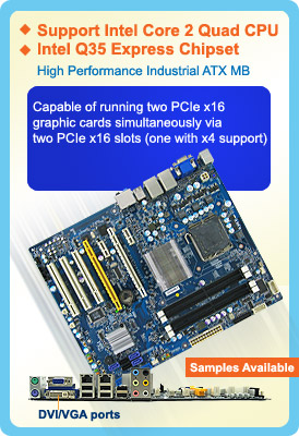 BCM eNewsletter (12/9/2008)- Intel Q35 Industrial ATX supports Intel Core 2  Quad CPU, supports 2 Graphic Cards via PCIe x16 slots (see detail)